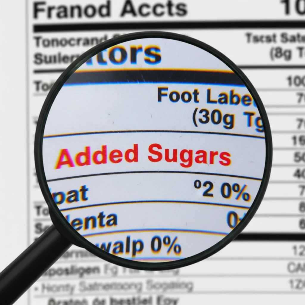 Examining a food label to understand sugar substitutes and their health effects.