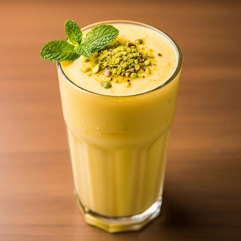 A refreshing mango lassi, a globally beloved example of iconic Indian beverages.