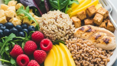 A balanced plate showcasing diverse whole foods, illustrating effective dietary strategies for managing chronic diseases.