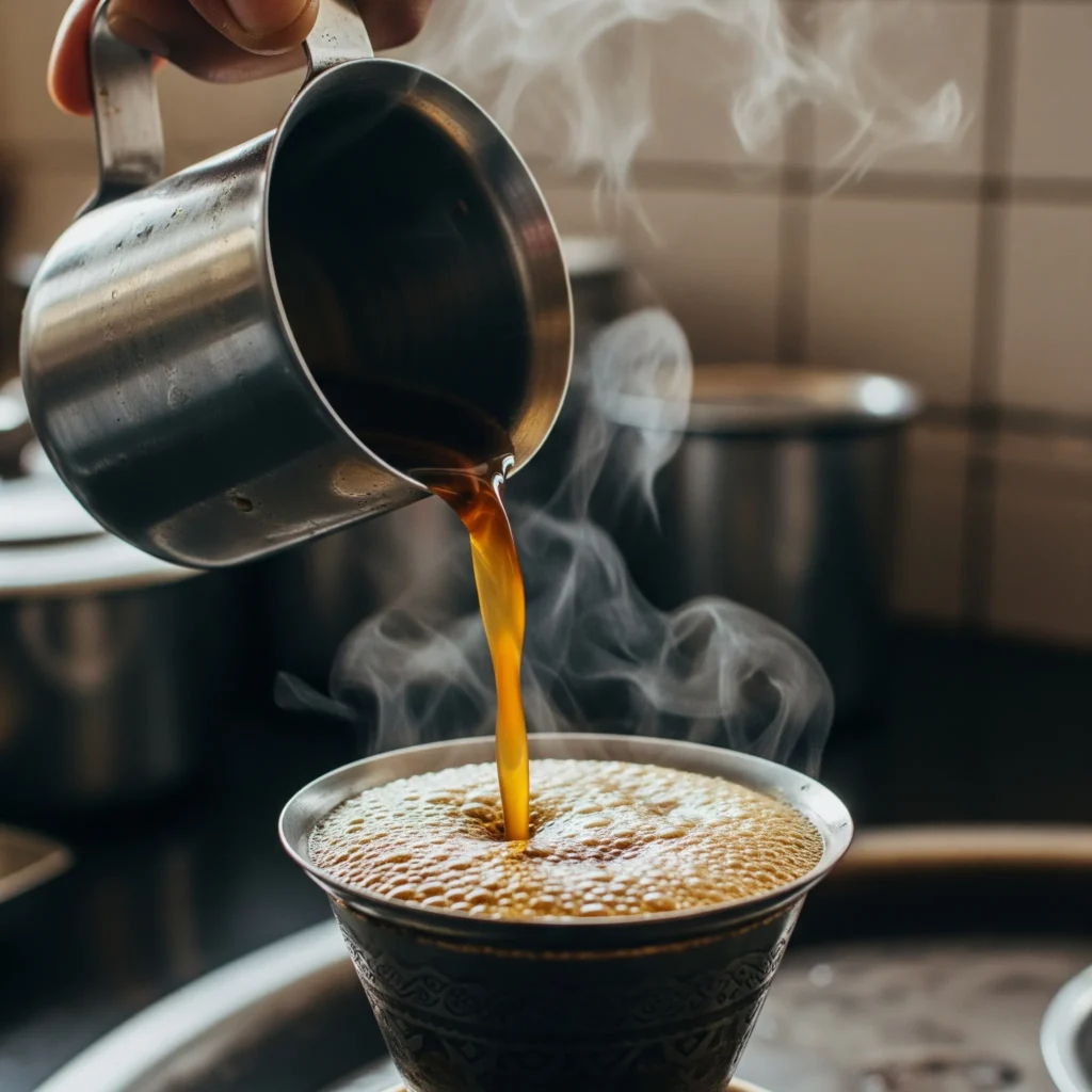 The traditional preparation of filter kaapi, another of the most iconic Indian beverages.